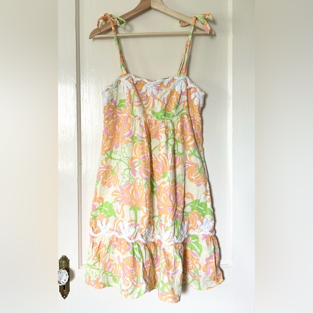 Lilly Pulitzer Cormick Linen Cotton‎ Sundress Pineapple Print Yellow Orange 4